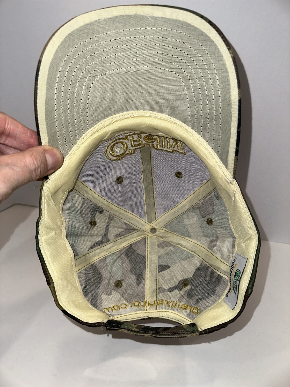 O’Reilly Auto Parts Camouflage Hat Cap with Gold Embroidered Letters Hook Loop
