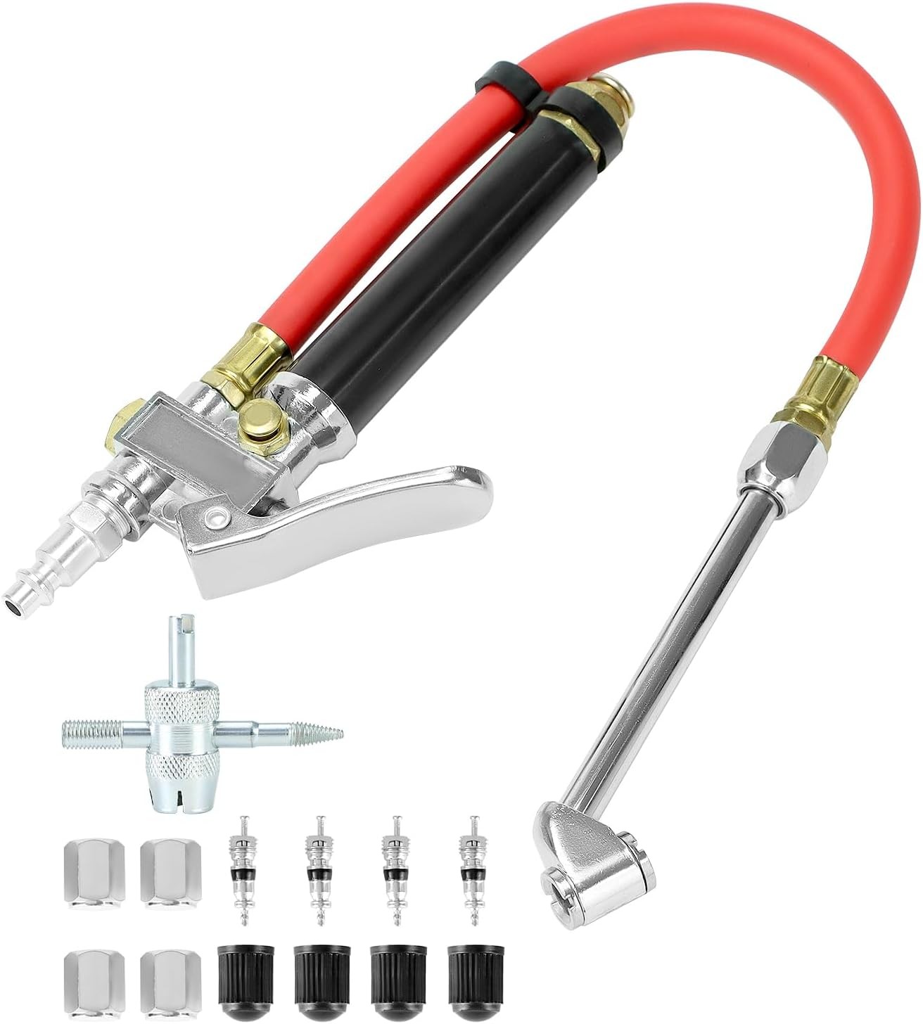 QWORK 10-120 PSI Tire Inflator Gauge - Dual Head Chuck, 12-Inch Hose,...