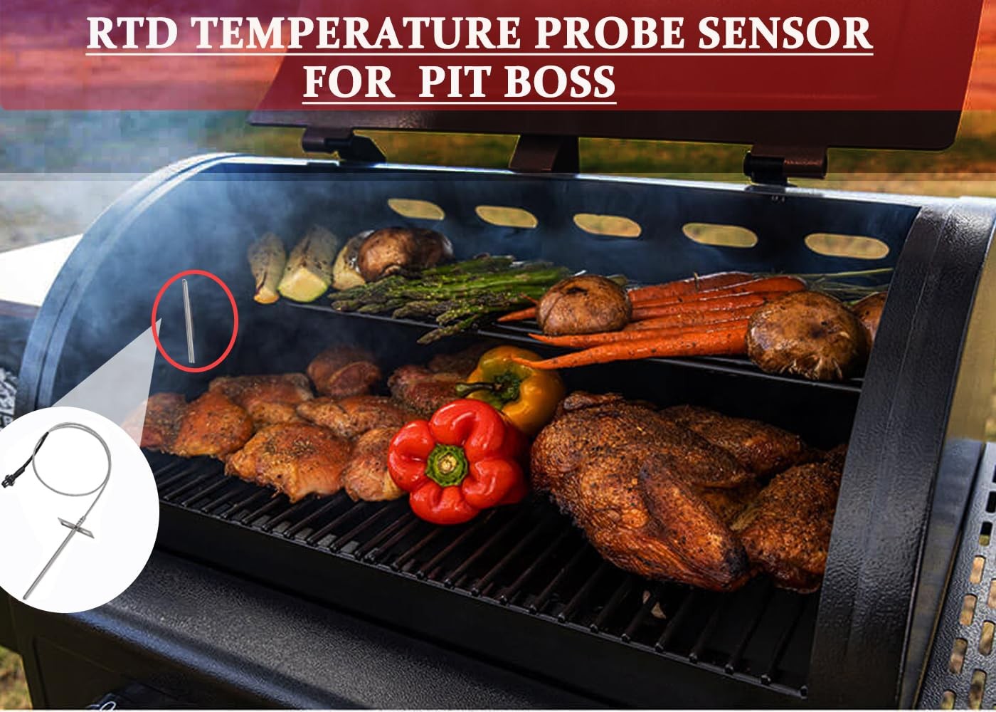 Replacement RTD Temperature Probe Sensor, Compatible Sensor Probe, Silver