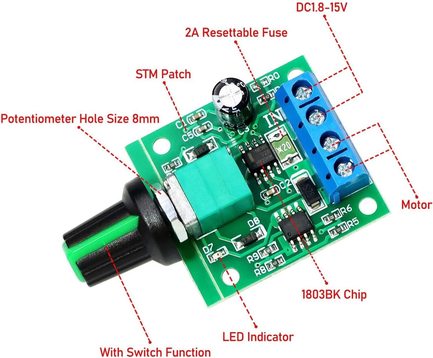2PCS PWM DC Motor Speed Controller 1.8V-12V 2A Adjustable Control Switch
