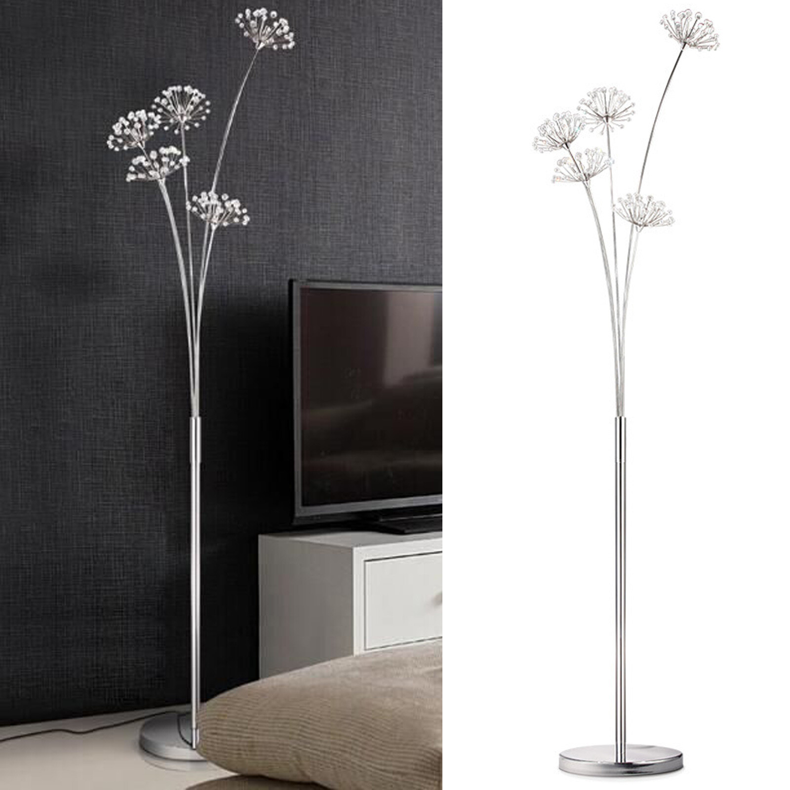 110V Crystal LED Floor Lamp Lighting Standing Lamp Tall Pole Shade 5 Head