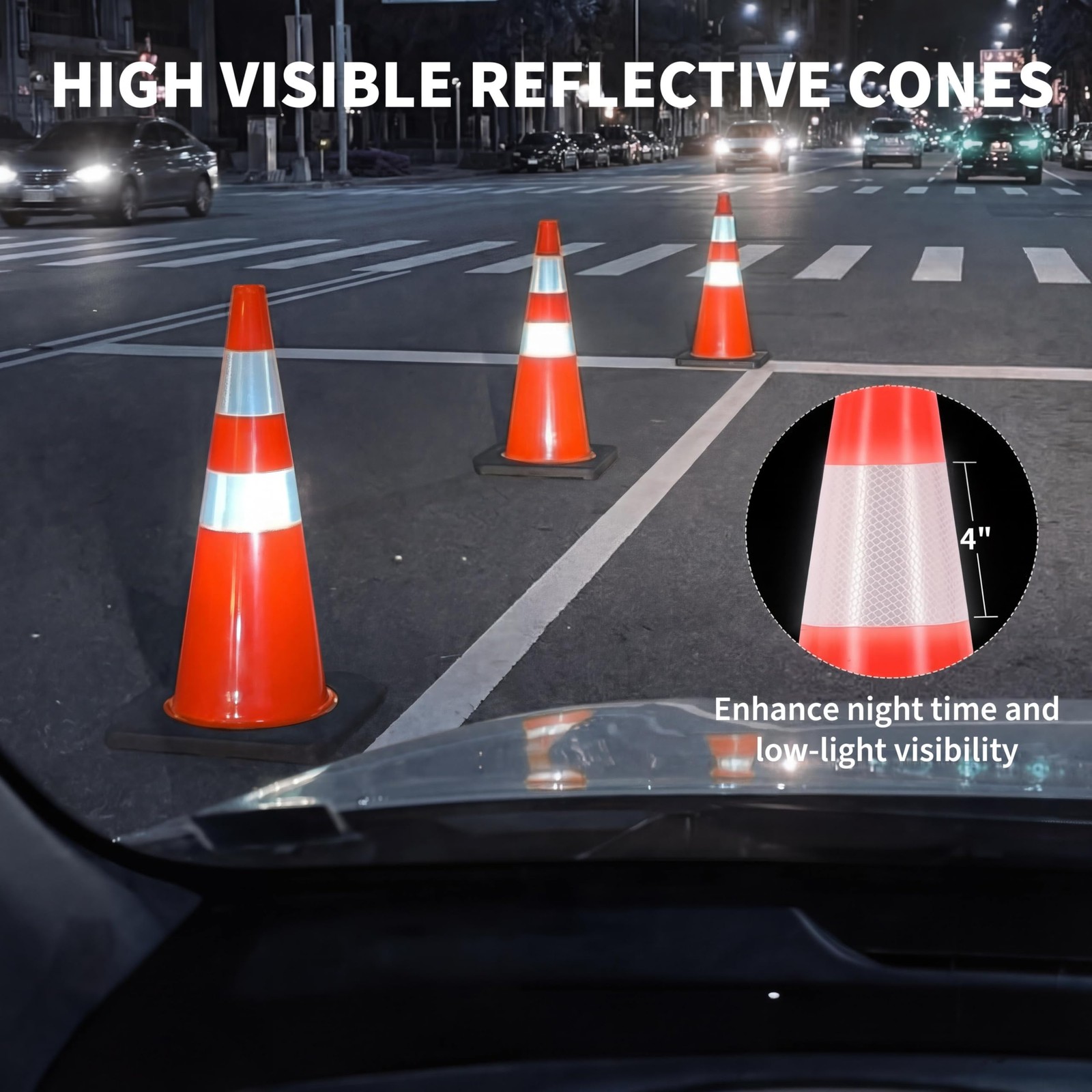6Pack 28inch Orange PVC High-Performance Traffic Cone, Traffic Safety Cone