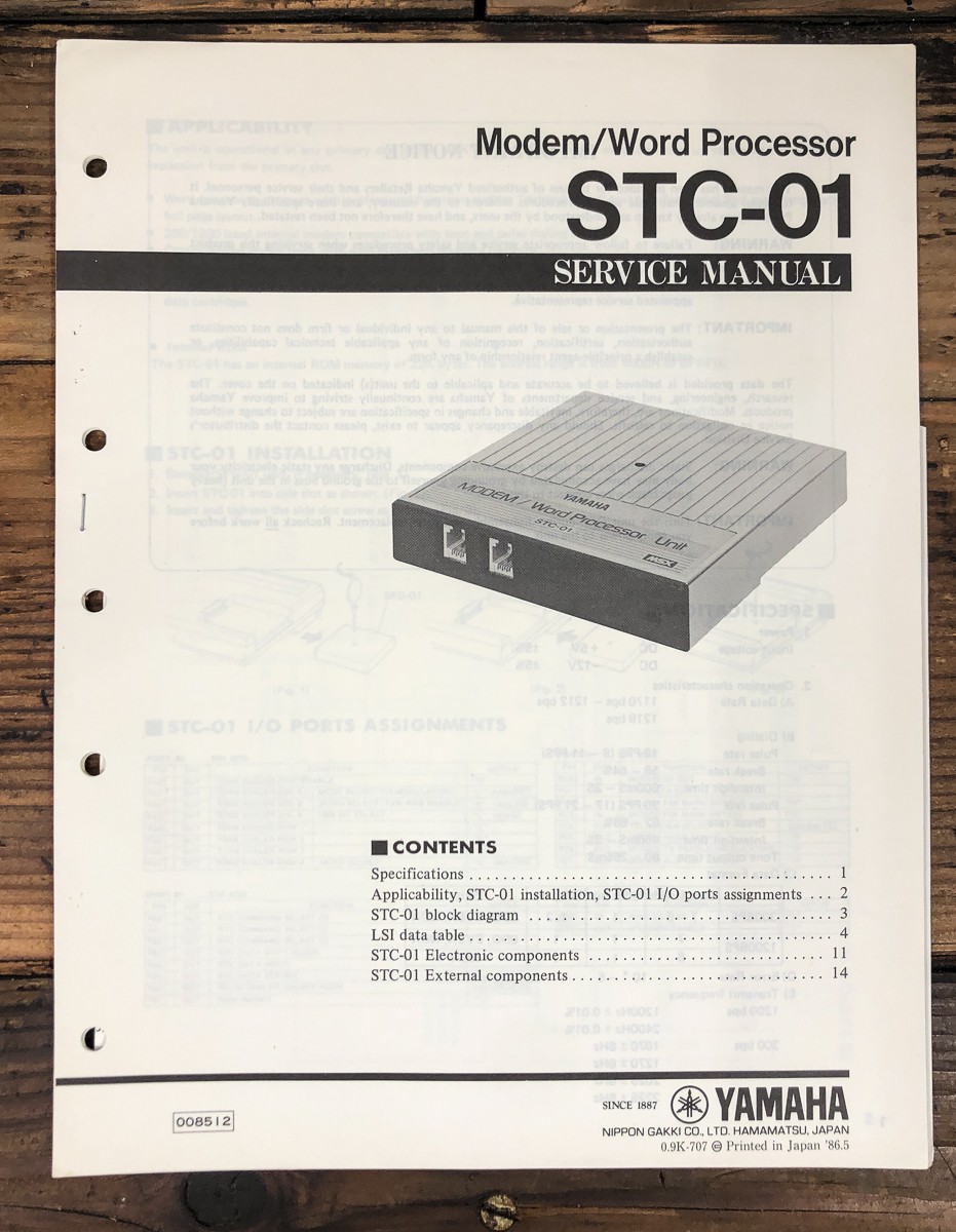 Yamaha STC-01 Modem / Word Processor Service Manual *Original*