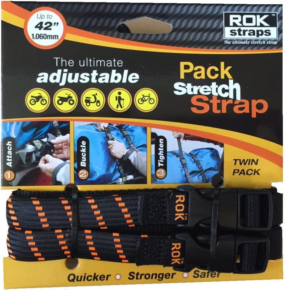 Rok Straps 5/8" Black/Orange 12" - 42" Pack Adjustable Stretch Strap 10306