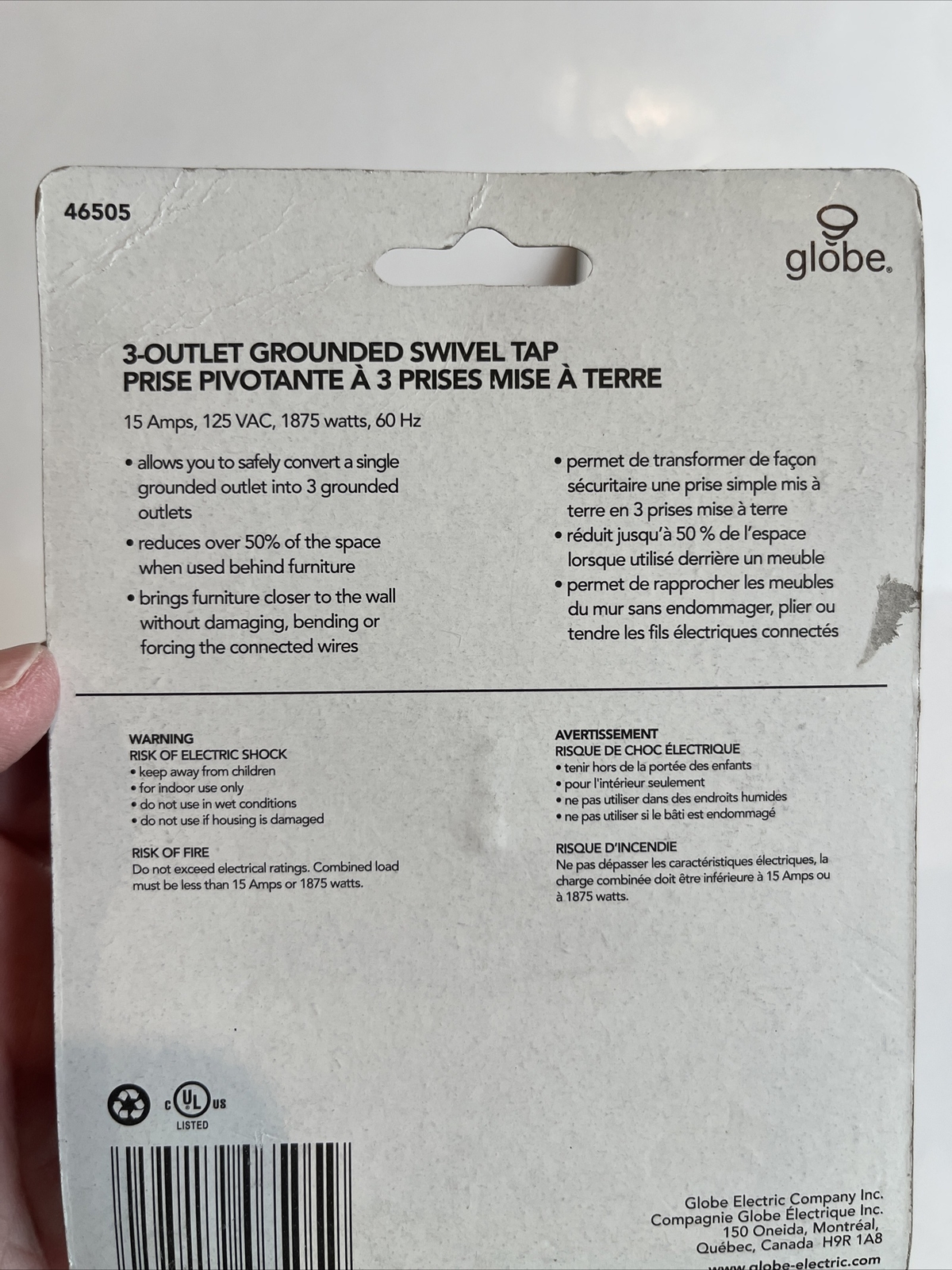 3 Outlet Lateral Swivel Grounded Wall Adapter Tap Globe Lot of 2 NIB New