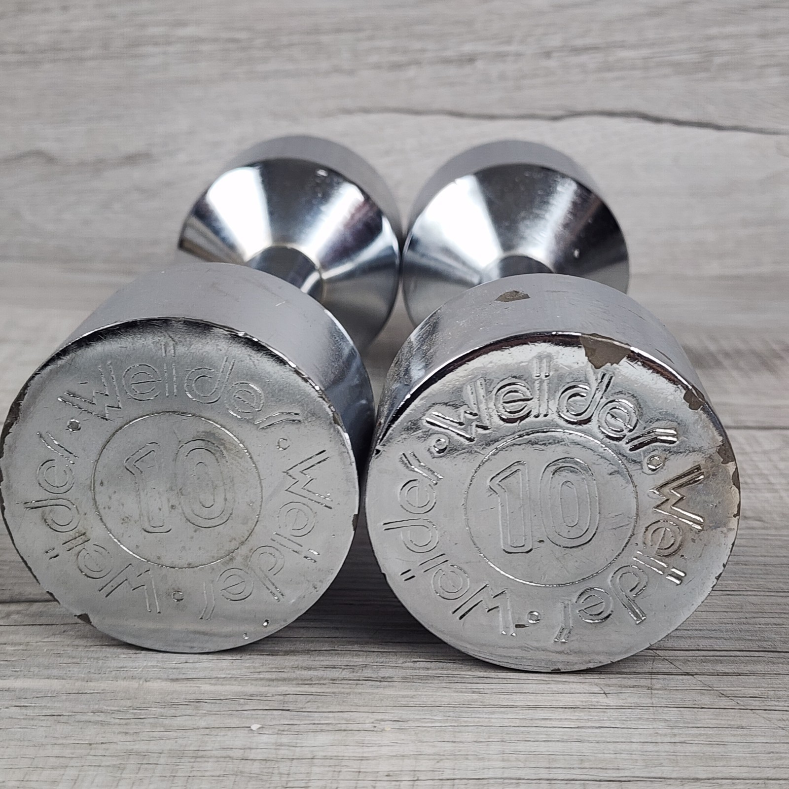 Vintage Joe Weider (2x) 10lb Chrome Dumbbells Weights Pair (20lbs Total)