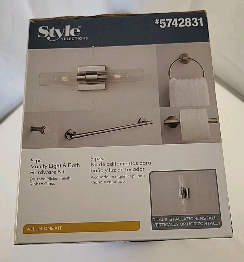 STYLE SELECTIONS 5 pc vanity light/bath hardware kit-brushed nickel 5742831