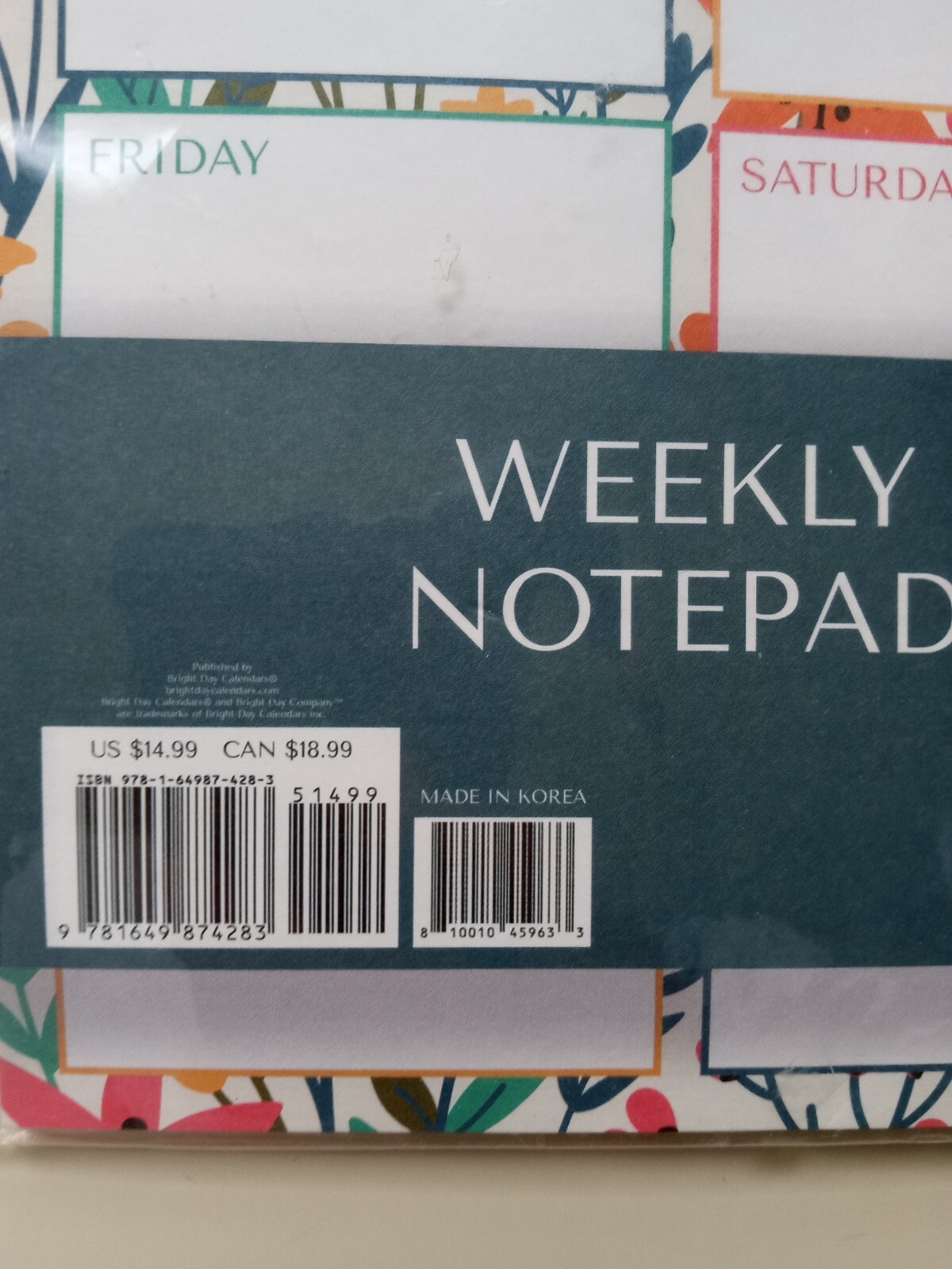 Bright Day Company Weekly Notepad 80 Pages Magnetic