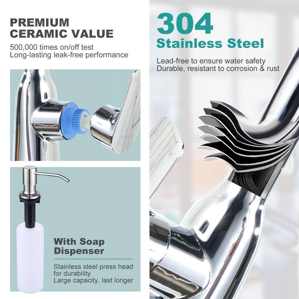 Single Handle Pull Down Sprayer Kitchen Faucet with Soap Dispenser, Advanced Spr