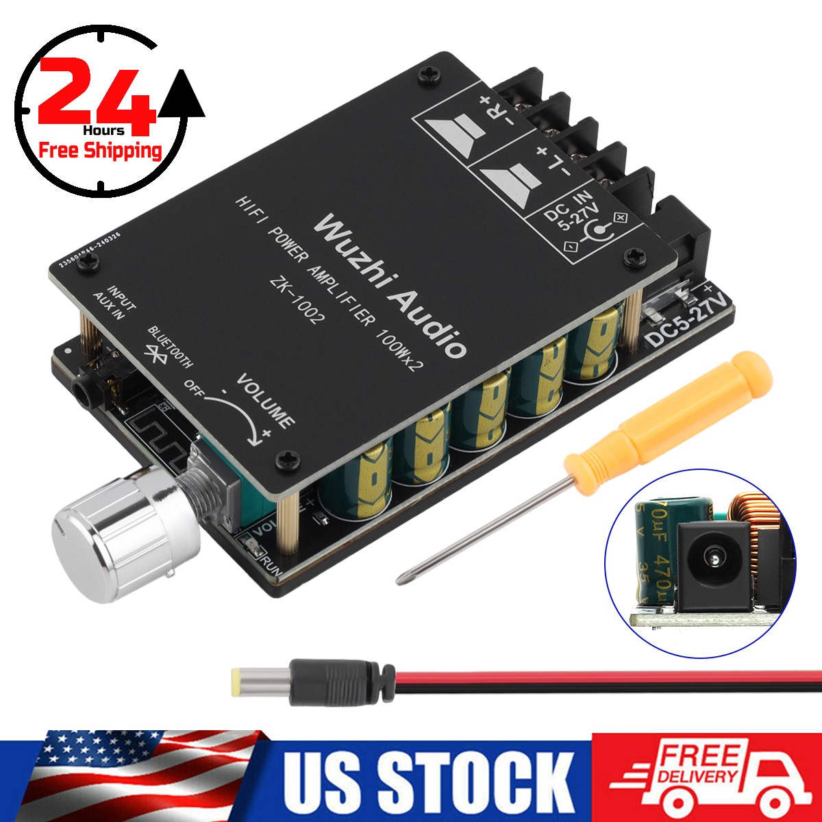 HiFi Bluetooth 5.0 Power Digital Amplifier Board 100W*2 Mini Stereo Audio Amp US