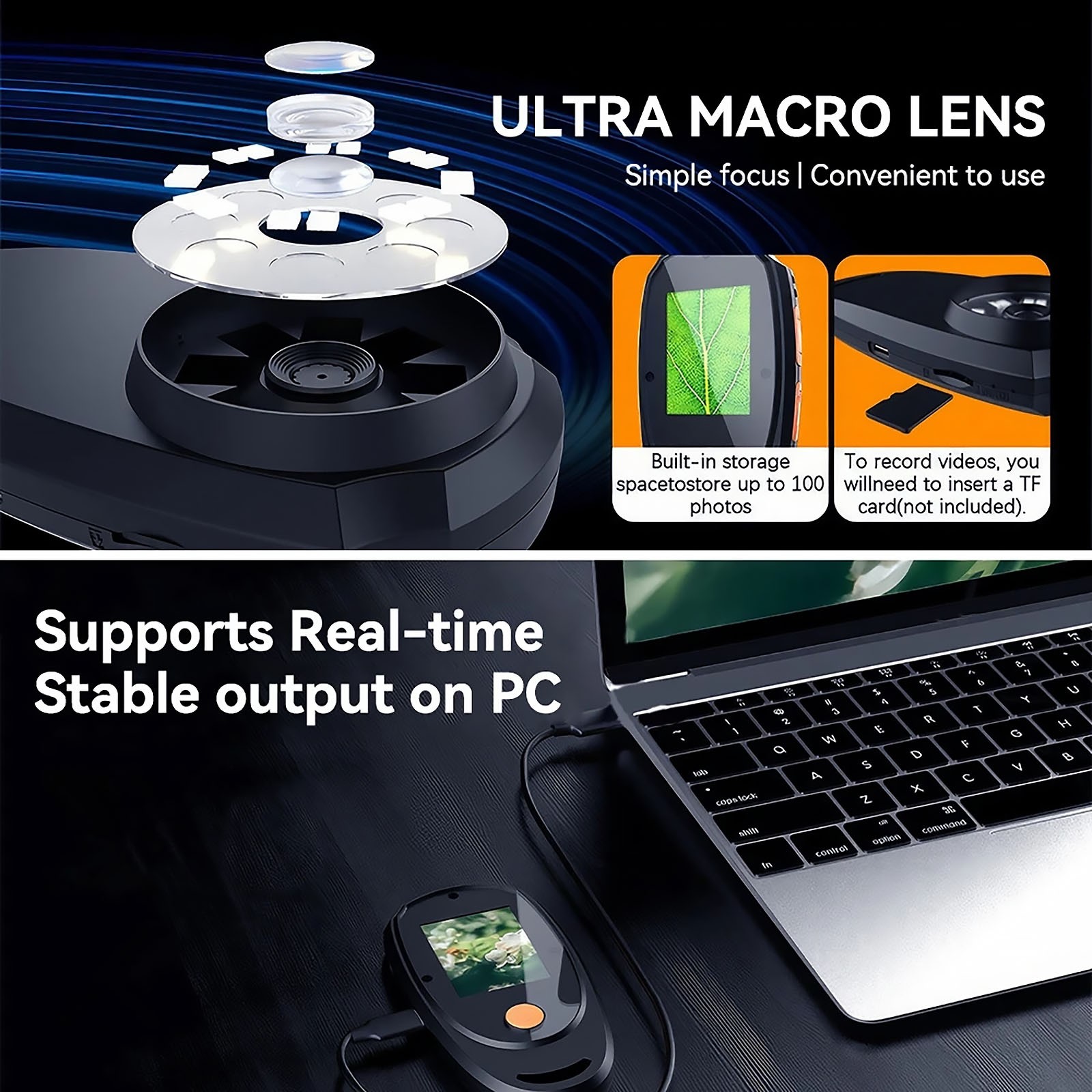Handheld Digital Microscope Kit Fit AVI Video format, Support TF card up to 64g