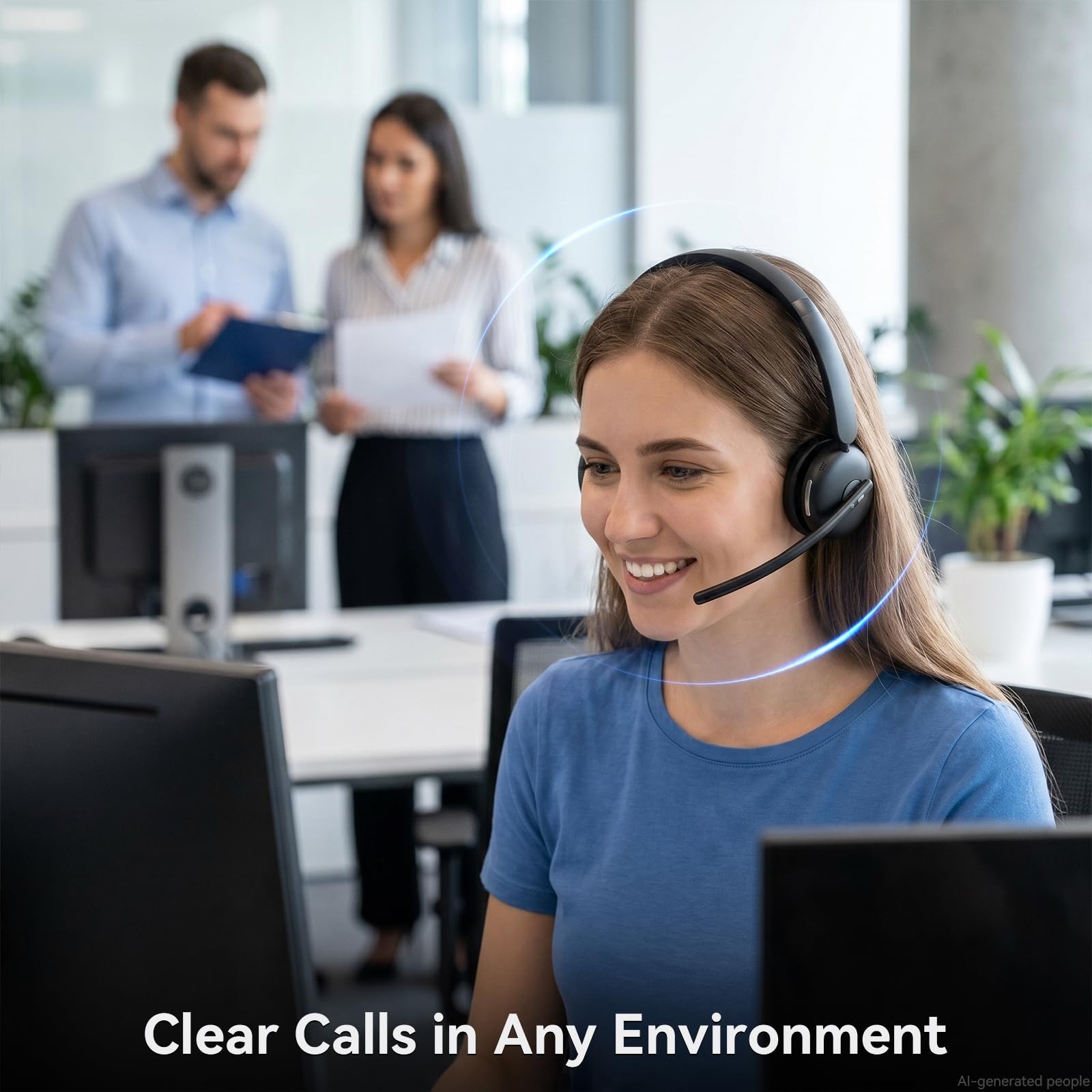 Wireless Headset, Wireless Headset with Mic for Work, AI Noise Cancelling, 65Hrs