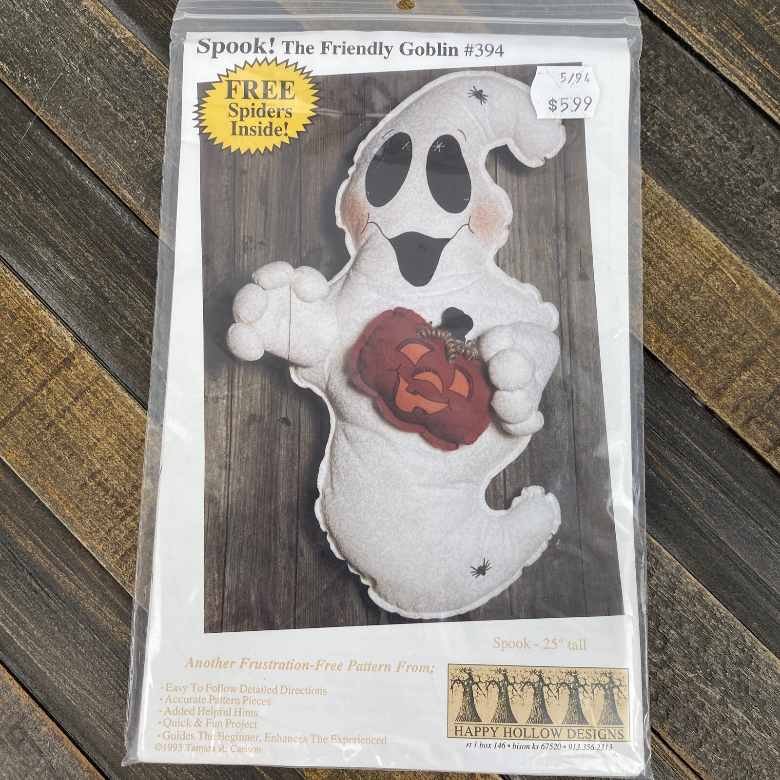 Vtg SPOOK THE FRIENDLY GOBLIN Pattern #394 w/ Spiders Happy Hollow Designs Ghost