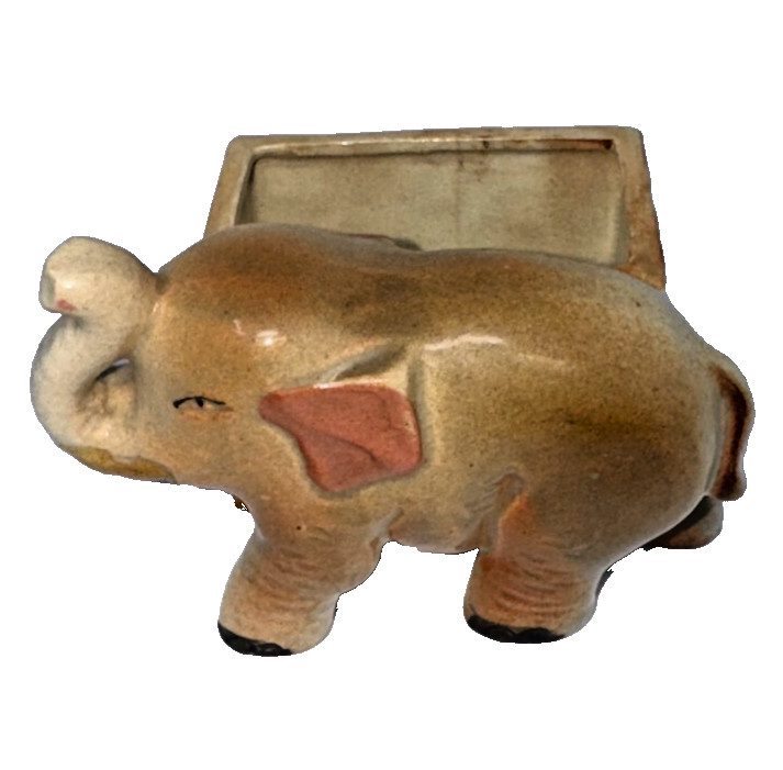 RARE Vintage Baby Elephant Planter Ceramic Flower Pot Trunk Up Japan