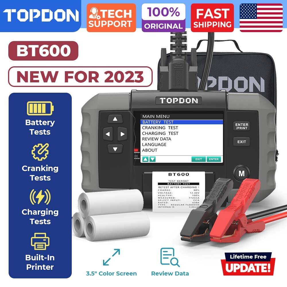 Car Battery Tester Charging Test Load Test With Built-in Printer TOPDON BT600
