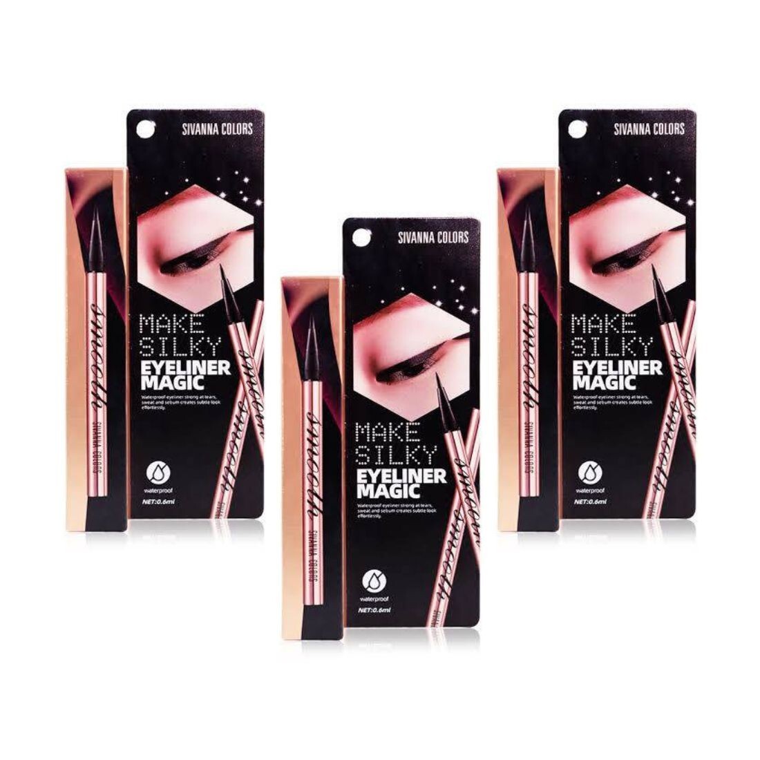 3x Sivanna Make Silky Eyeliner Magic Waterproof Sweatproof Black Sharp Make Up