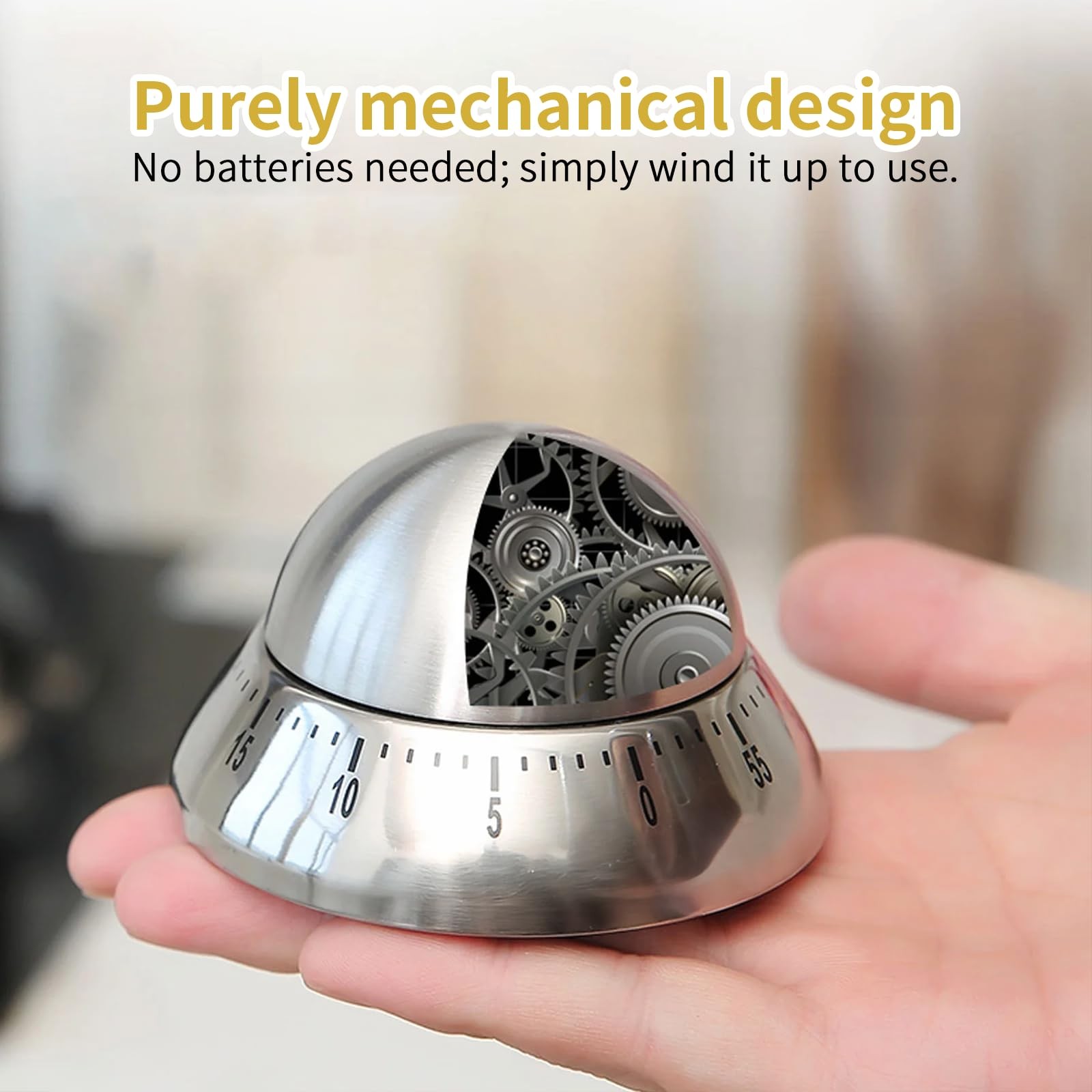 Mechanical Kitchen Timer, Wind Up 60 Minutes Manual Countdown for Silver Cone