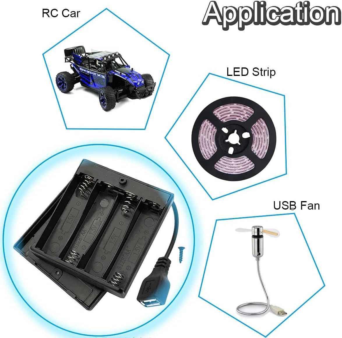 4 PCS 4 AA Battery Holder USB Switch, 6V Female Socket, 4 x 1.5V 4