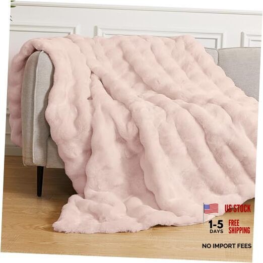 Fluffy Double Sided Blanket for Couch Living Room Throw (50"W x 60"L) Pink