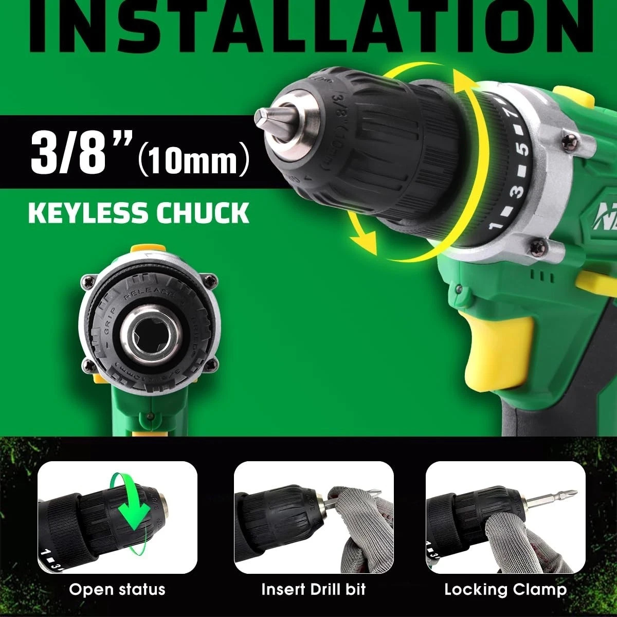 Variable Speed Cordless Drill Driver 21V Li-Ion Battery w/ LED Work Light