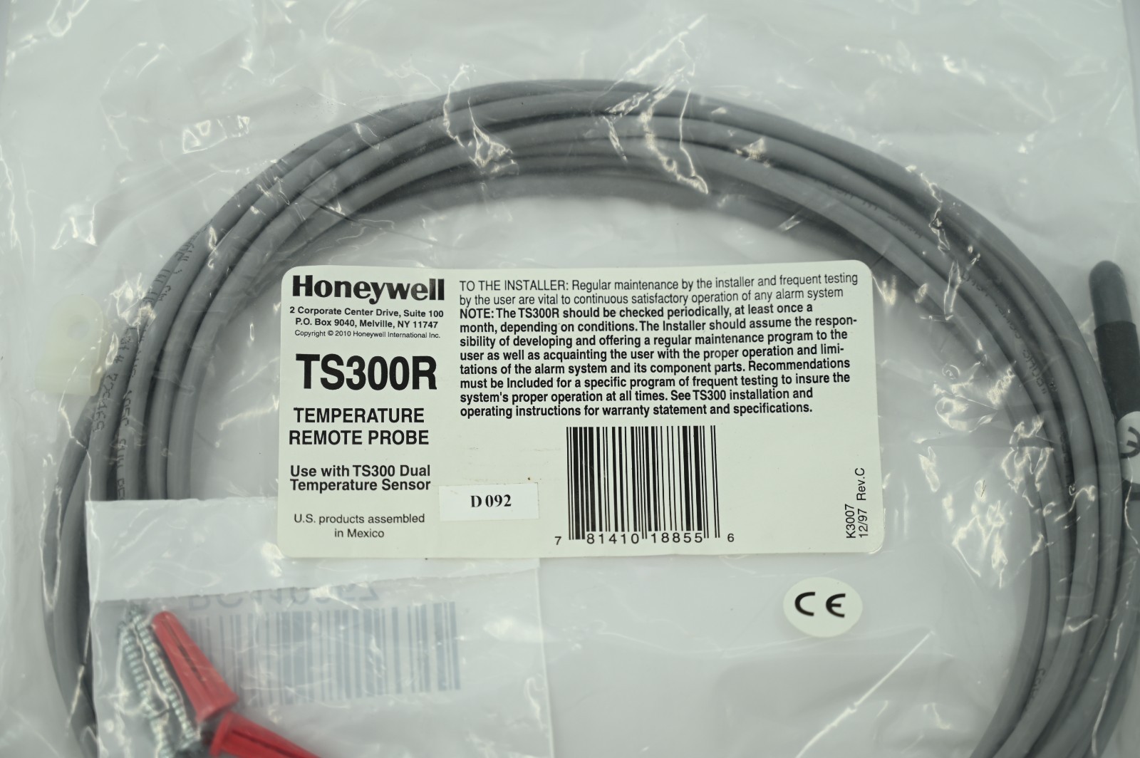 Honeywell TS300R External Temperature Remote Probe