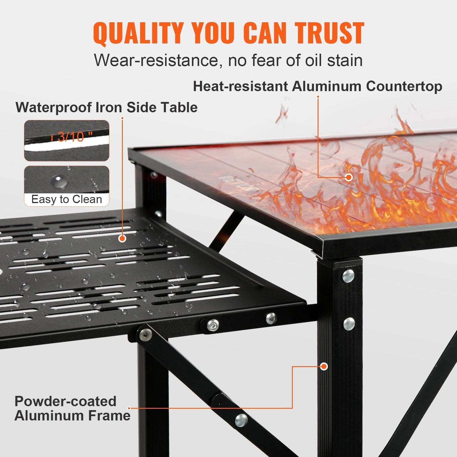 Folding Camping Kitchen Table Aluminum Cook Station Detachable Sink 2 Shelves