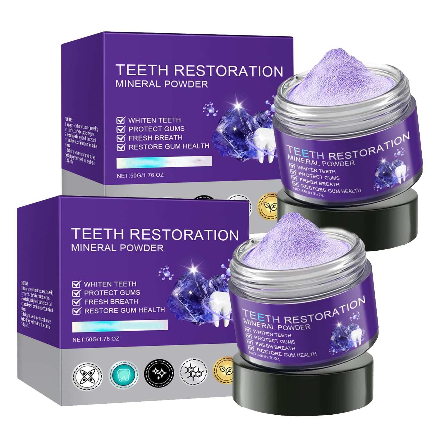2PCS Purple Teeth Restoration Mineral Powder, Mineral Tooth Powder, Dental Re...