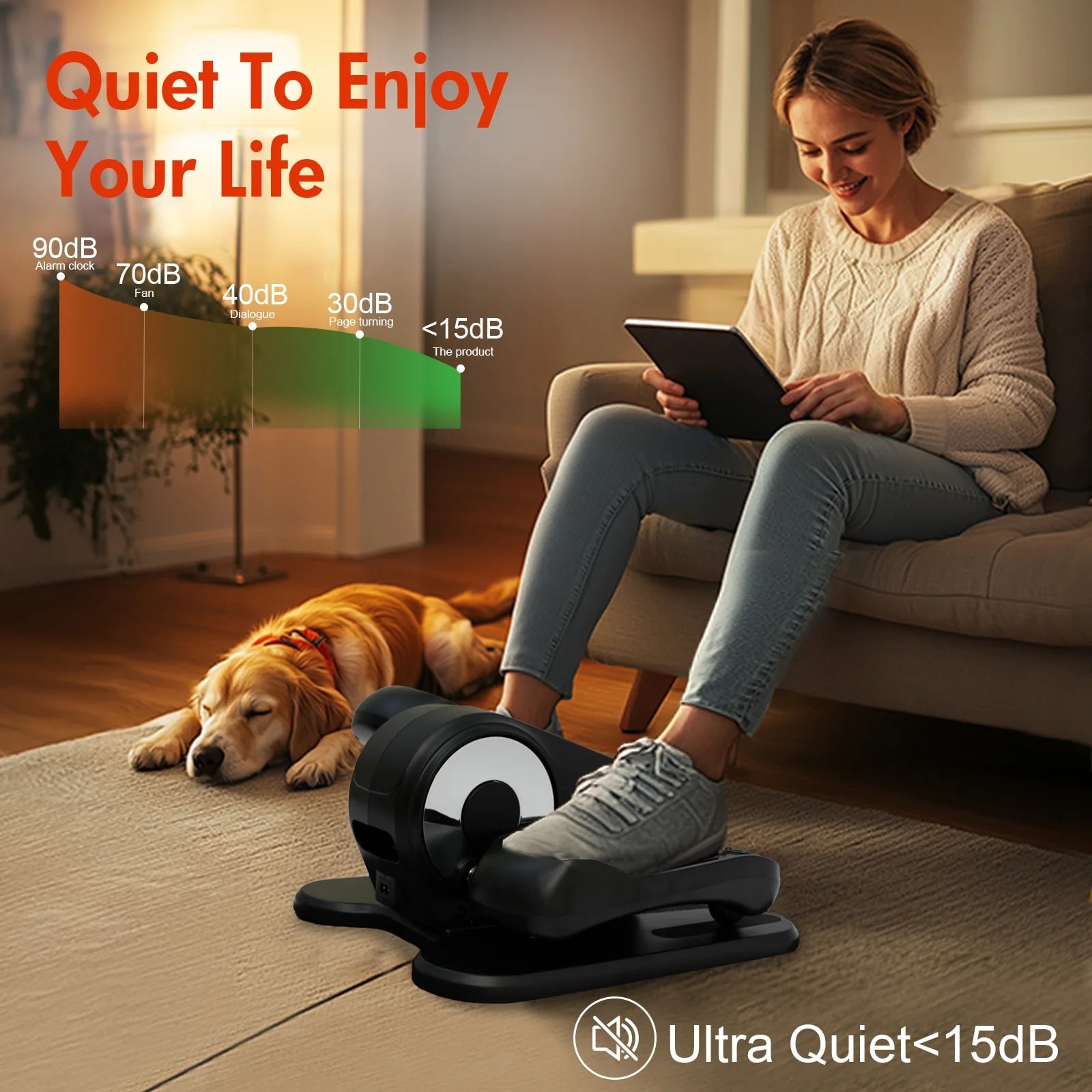Under Desk Elliptical Machine Portable Mini Leg Exerciser with LCD Remote