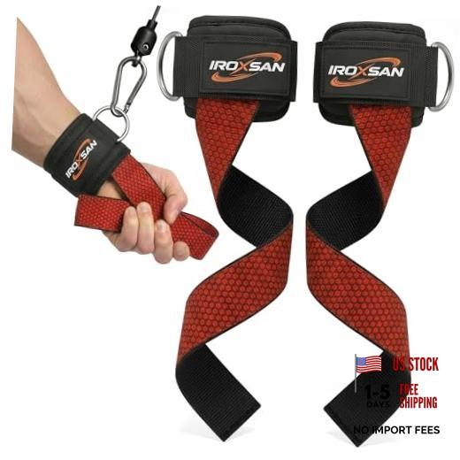 Weight Lifting Straps with D Ring, Wrist Straps for Deadlifting,  Red