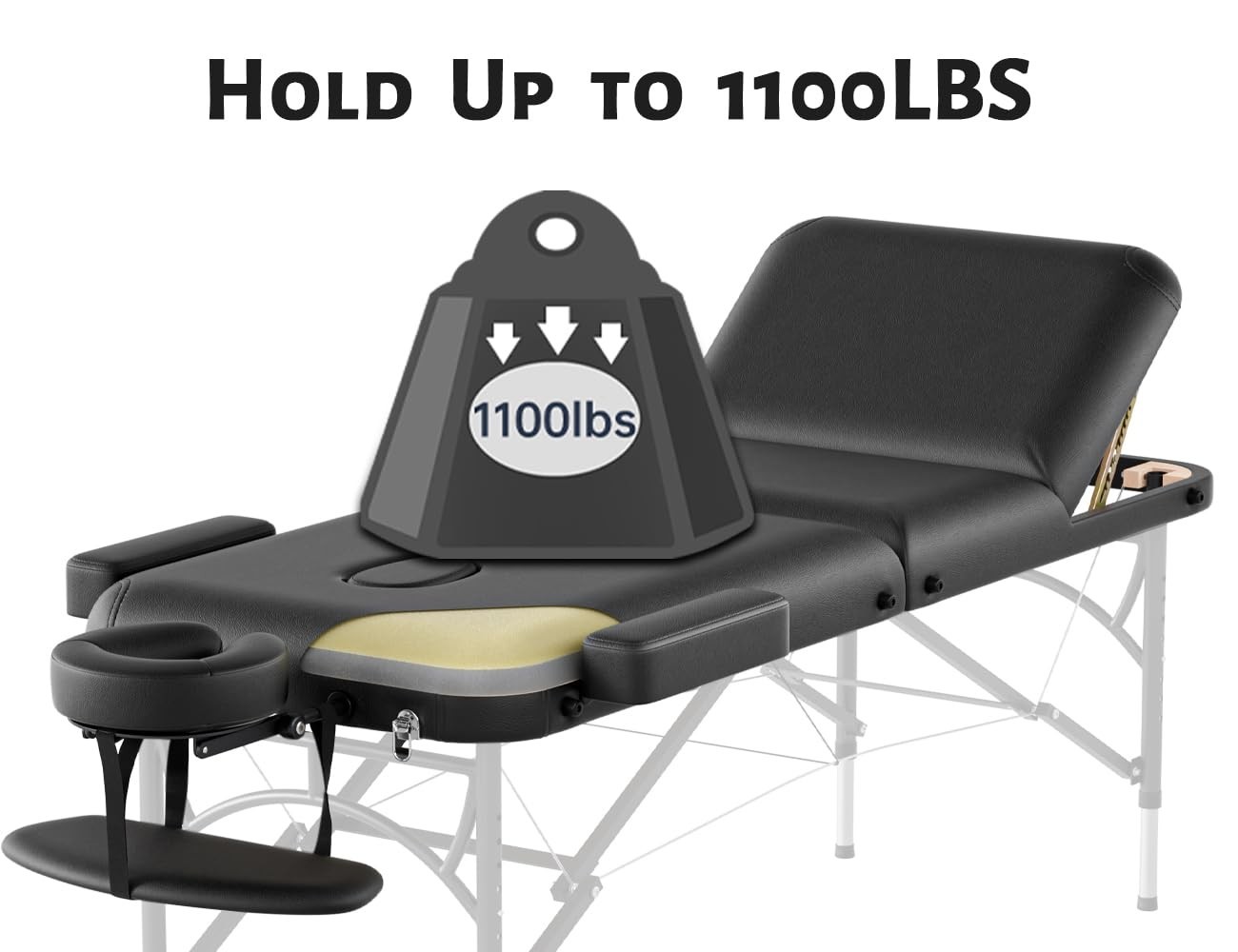 Portable 3-Fold Massage Table - Premium Memory Foam, Adjustable Height, 1100LBS