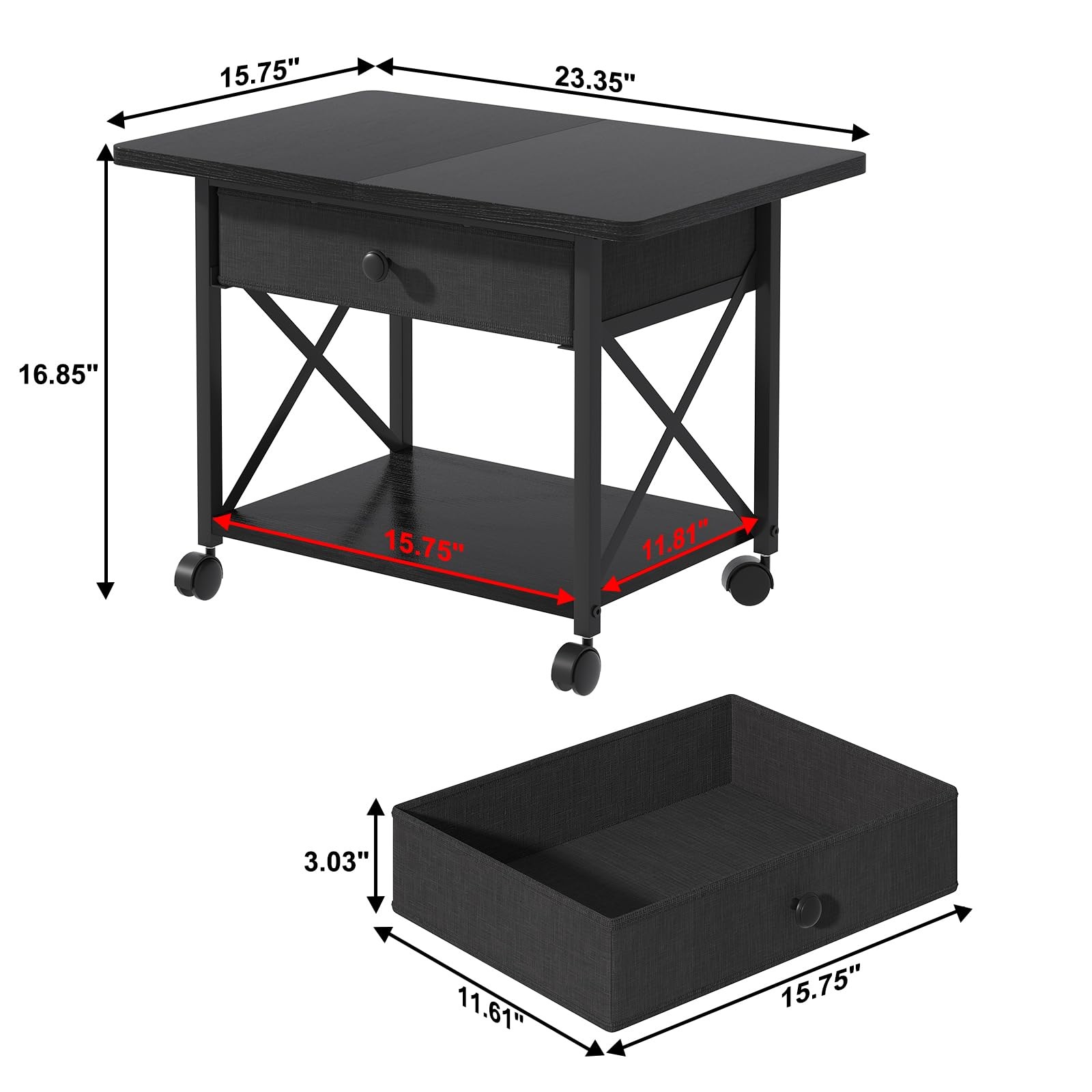 EasyCom 23.6" x 15.7" Under Desk Printer Stand with Storage Large, Black