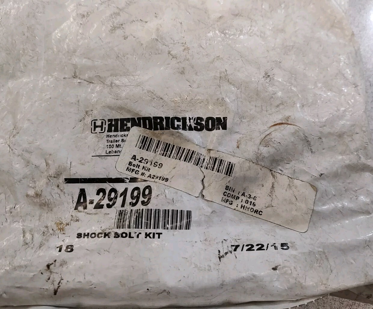 A-29199 Shock Bolt Kit Genuine Hendrickson