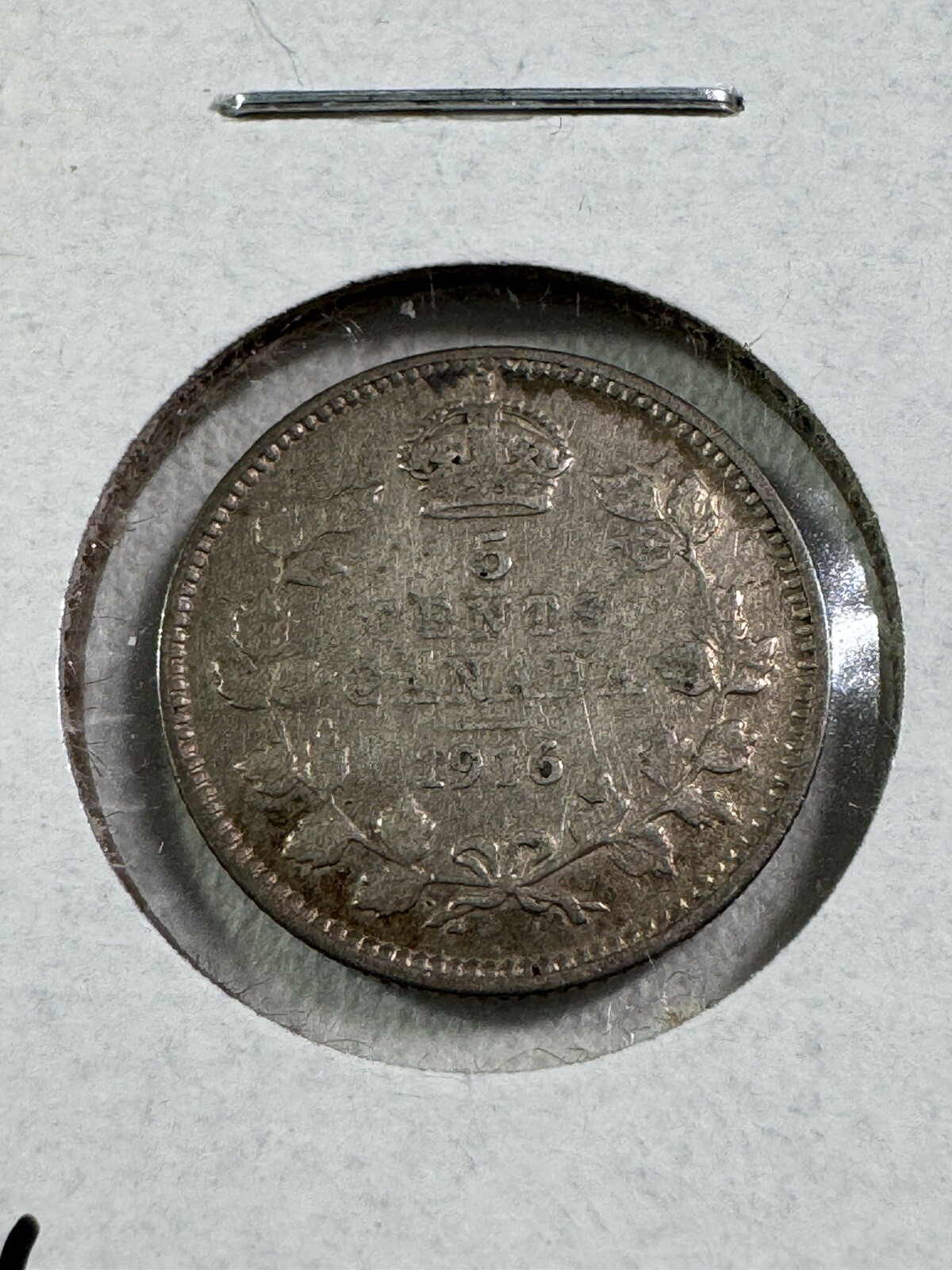 1916 Canada 5 Cents Small Silver Coin Cleaned