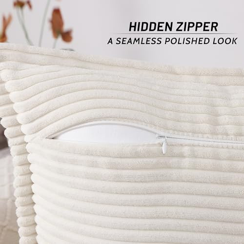Corduroy Pillow Covers 20x20 Inch Set of 2, Striped Decorative Square Spring