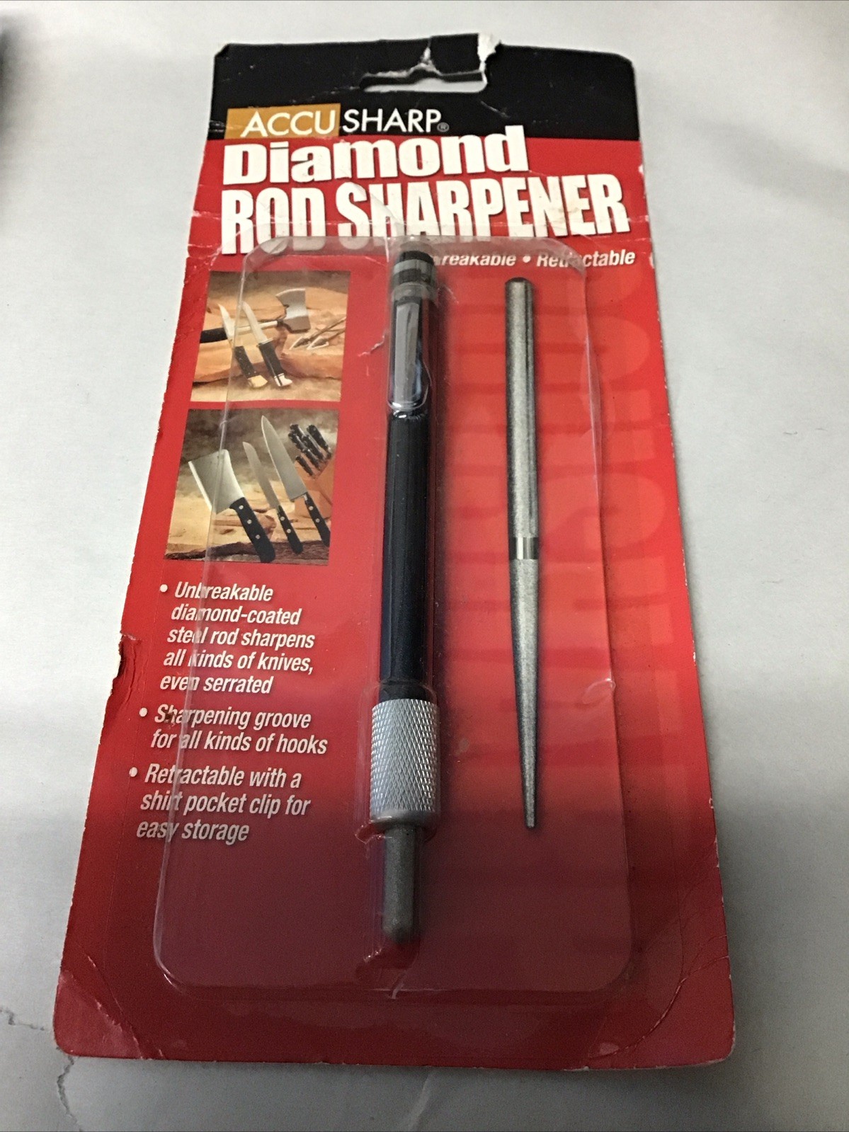 AccuSharp Retractable Diamond Rod - Knife Hook Tool Sharpener