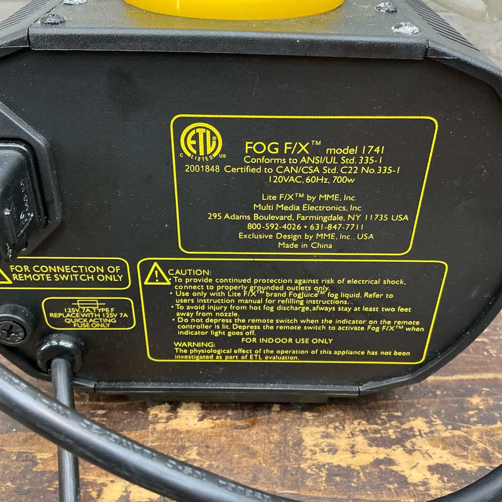 Lite F/X Fog Machine Model 1741 with Wired Remote Control