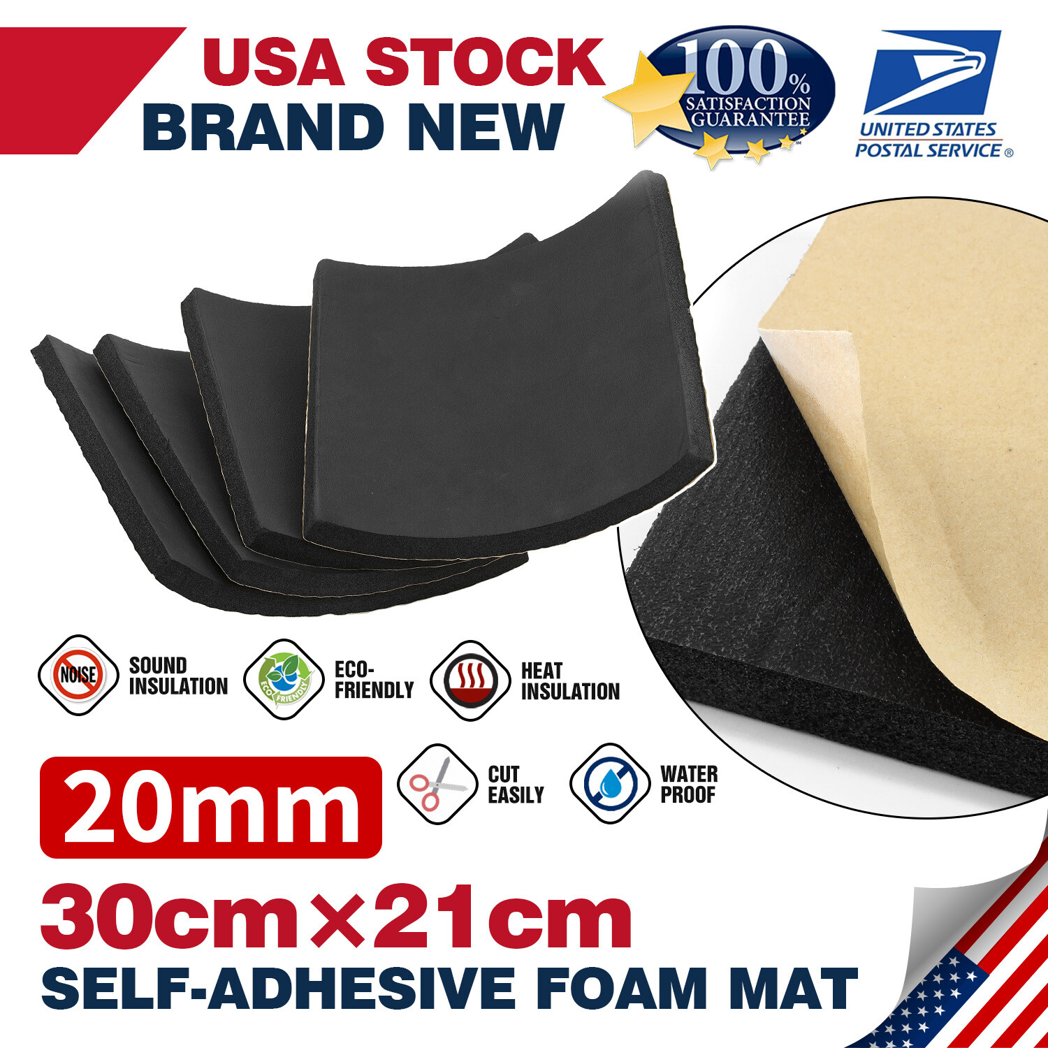 4 Sheets Adhesive Neoprene Rubber Sheet Sponge Foam Pad for Craft 20mm US