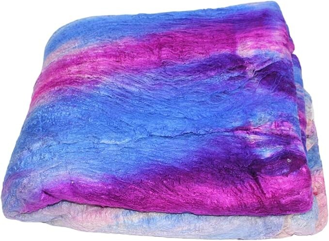 Knitsilk Premium A-Grade Mulberry Silk: Hand-Dyed Blue & Dark Pink Silk Fibers