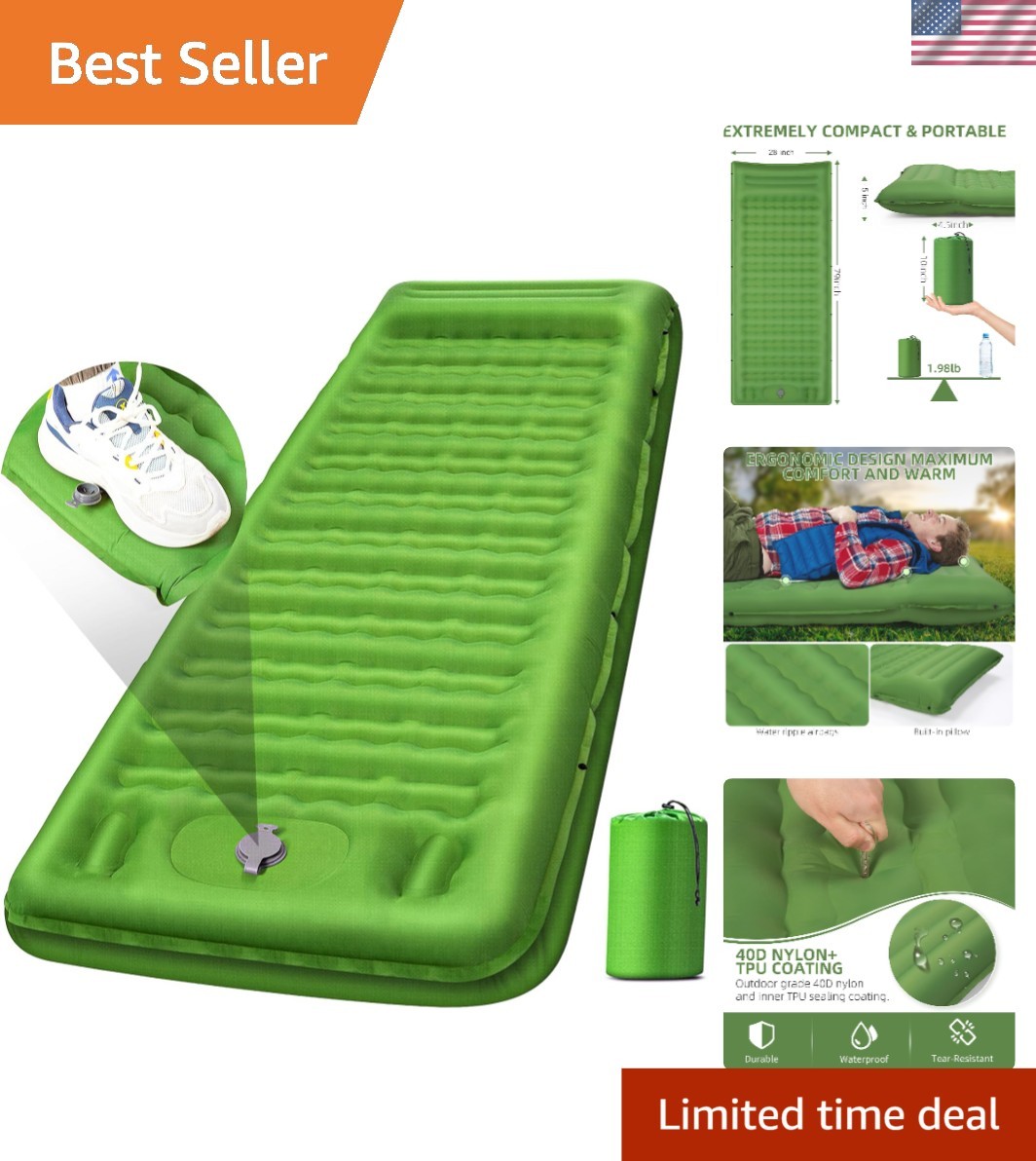 5-Inch Extra Thick Camping Mat with Foot Pump & Built-In Pillow - Compact Design
