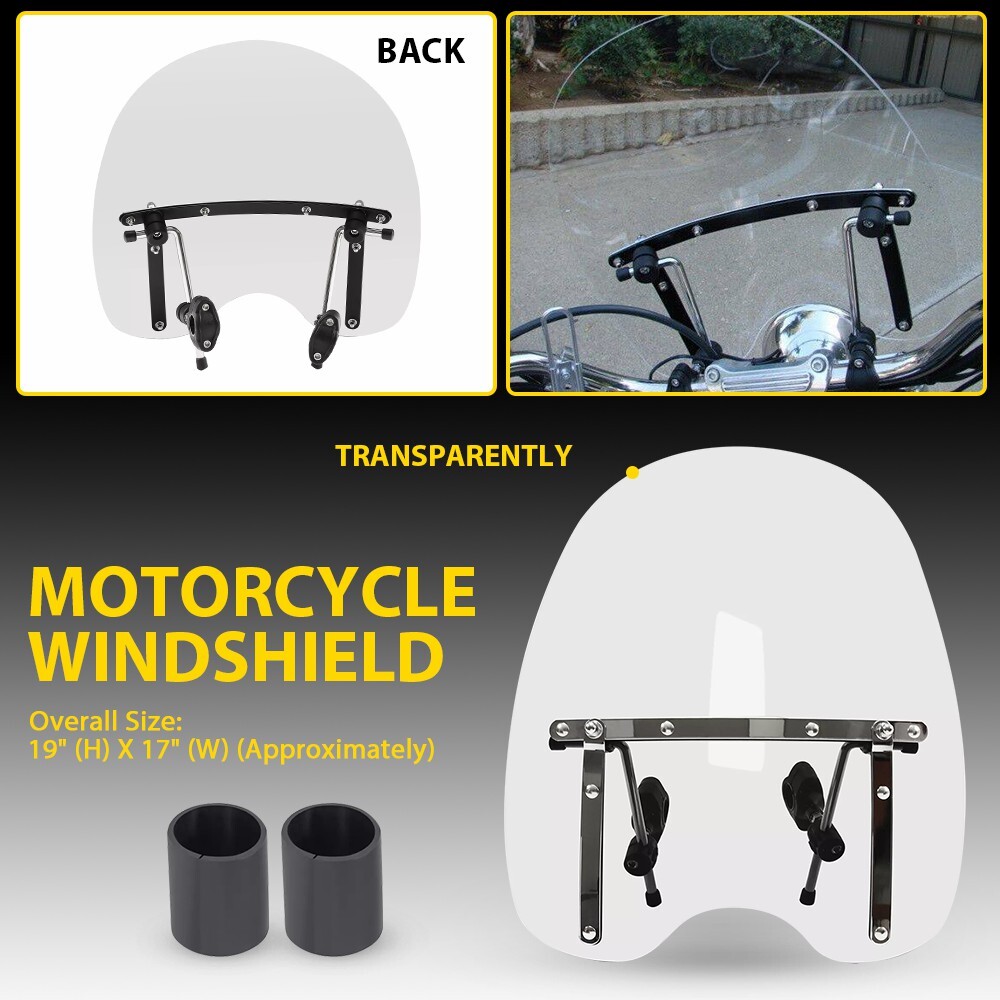 For Yamaha V Star 650 950 1100 7/8'' 1'' Handlebar Clear Windshield Windscreen