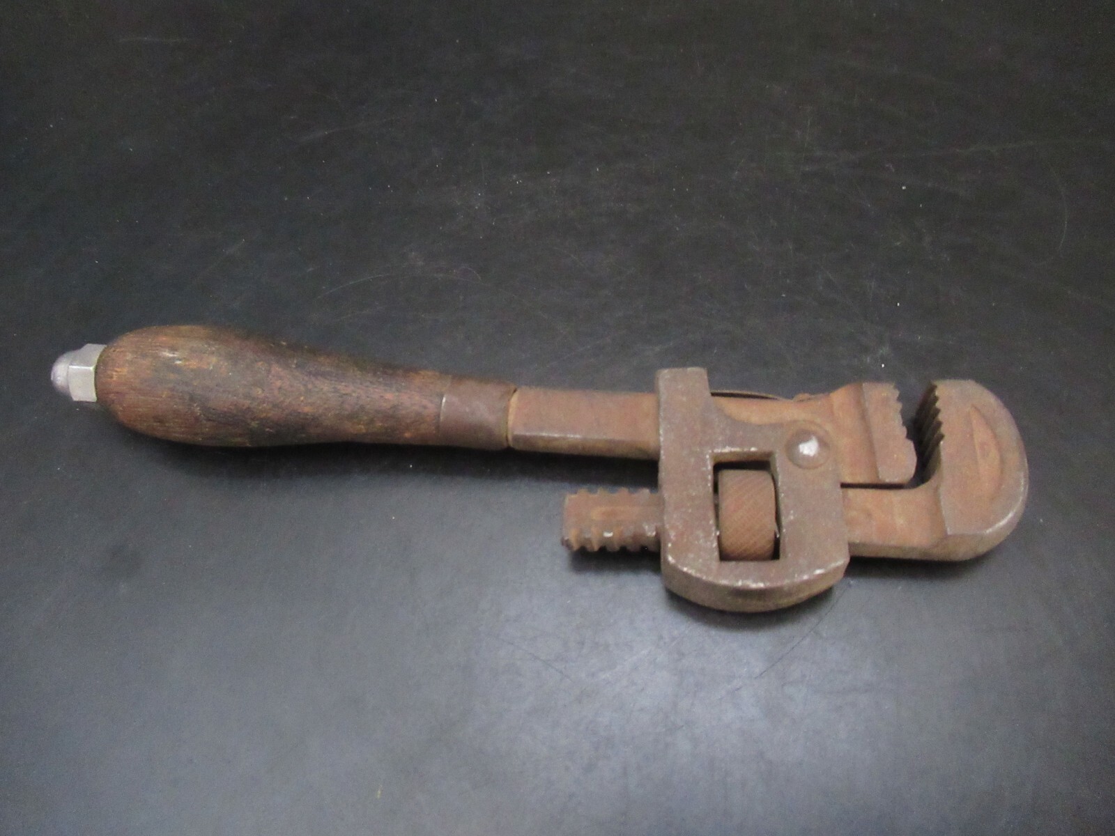 Vintage MONKEY PIPE WRENCH Wood Handle Antique Hand Tool
