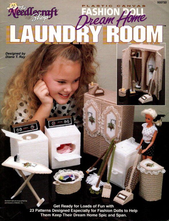 PLASTIC CANVAS FASHION DOLL DREAM HOME LAUNDRY ROOM 23 DESIGNS