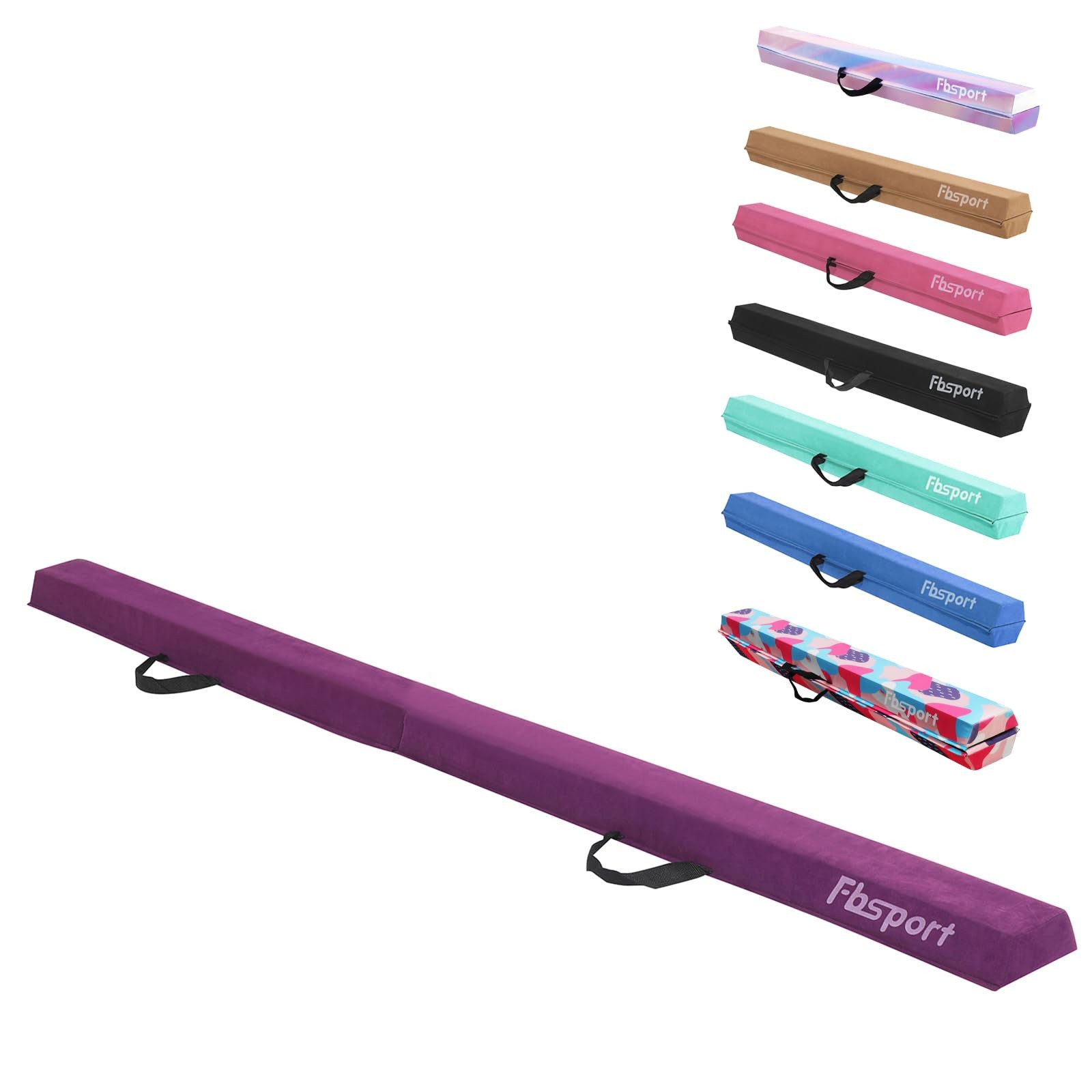 FBSPORT 8ft Balance Beam: Folding Floor Gymnastics Equipment for Kids Purple