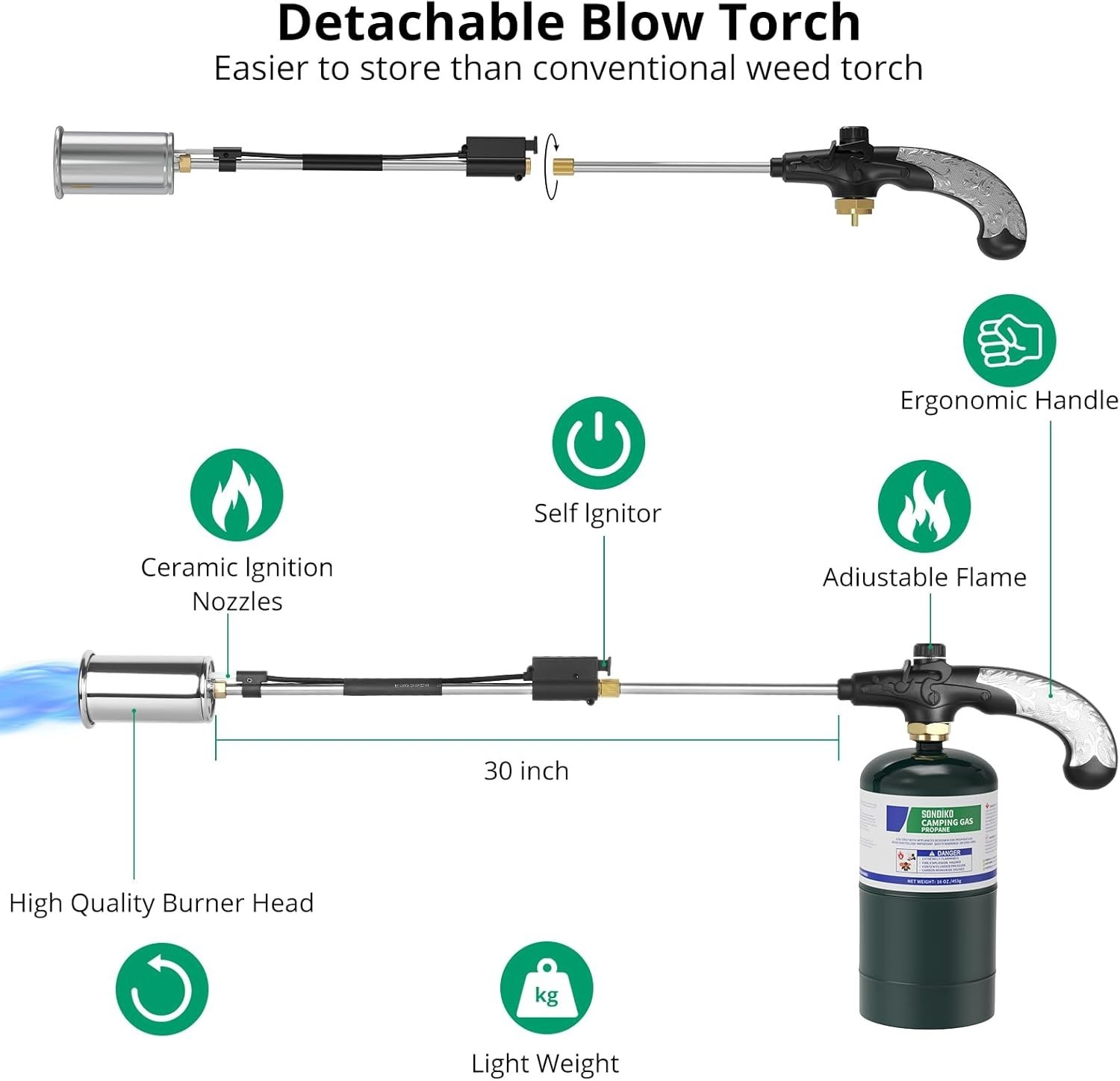 Professional-Grade 30" Propane Weed Torch - Safe and Efficient Outdoor Solution