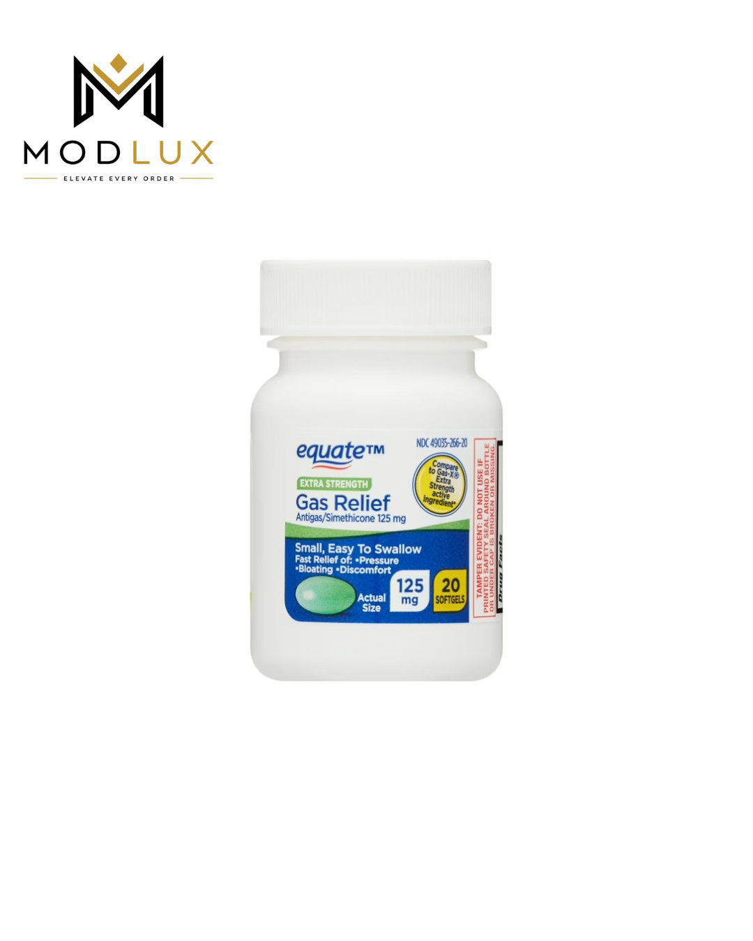Equate Extra Strength Gas Relief Softgels 125mg, Simethicone, 20 Count