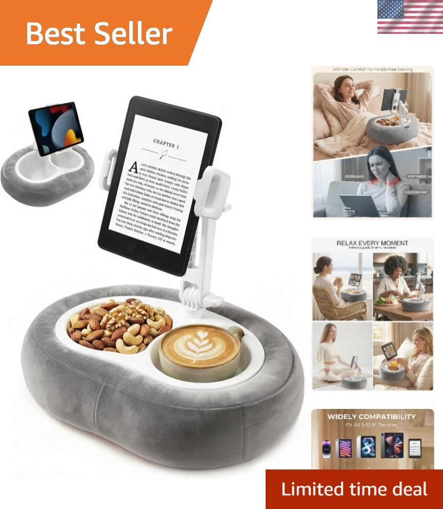 Tablet Pillow Stand for Bed with 360° Rotating Holder, Gray | Compatible with...