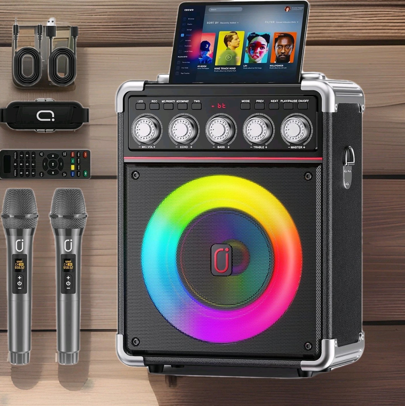Portable Bluetooth Karaoke Machine/PA - 2 Wireless Microphones -5.3 Speaker- Blk