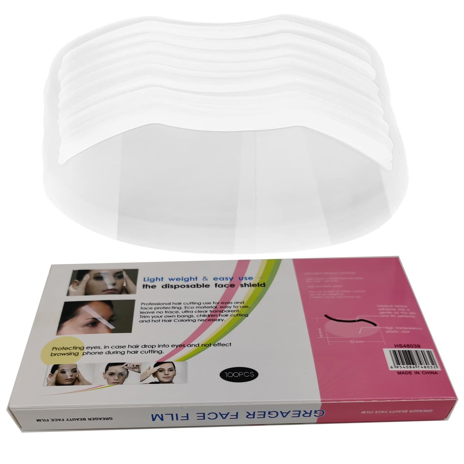 Clear Disposable Face Shields 100 Pcs for Shower, Haircut & Eyelash Use