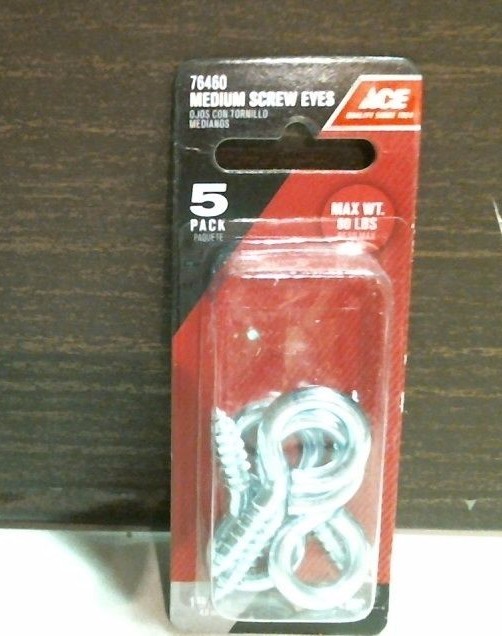 Ace 13479 Medium Screw Eye Hooks 76460 Pack of 5, 1-13/16" Zinc FREE SHIPPING