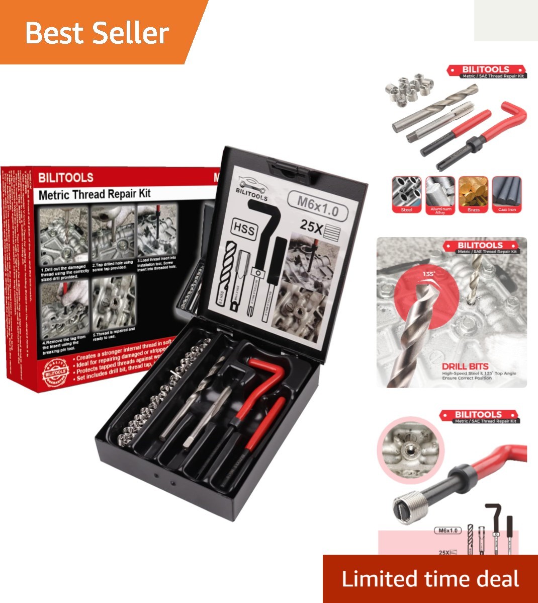 Durable M6x1.0 Thread Repair Kit with HSS Drill & 304 Stainless Steel Inserts